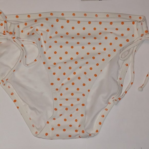 Victoria' Secret Double Tie Bikini Bottom Medium NWOT White Orange Polka Dots - Picture 6 of 14